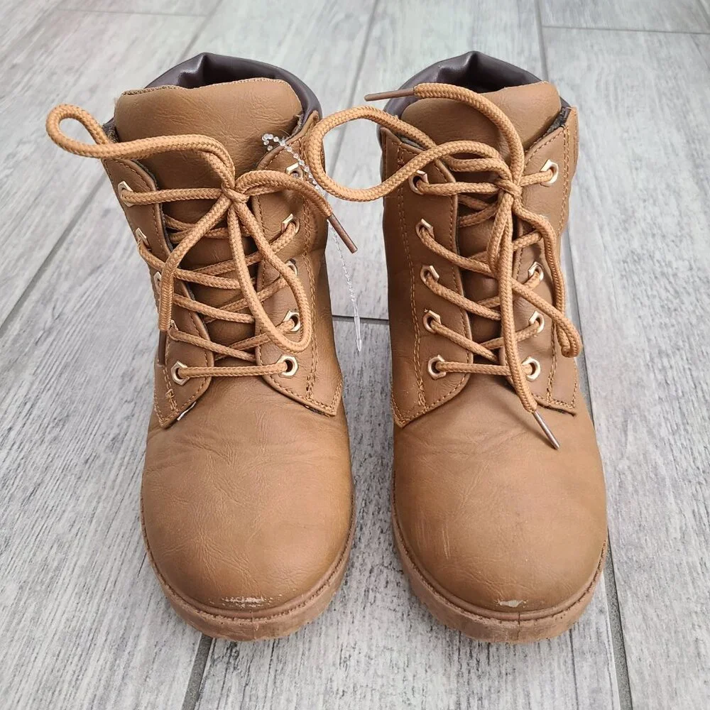 Rugged Bear Lace Up Ankle Boots Tan Brown Kids Size 13